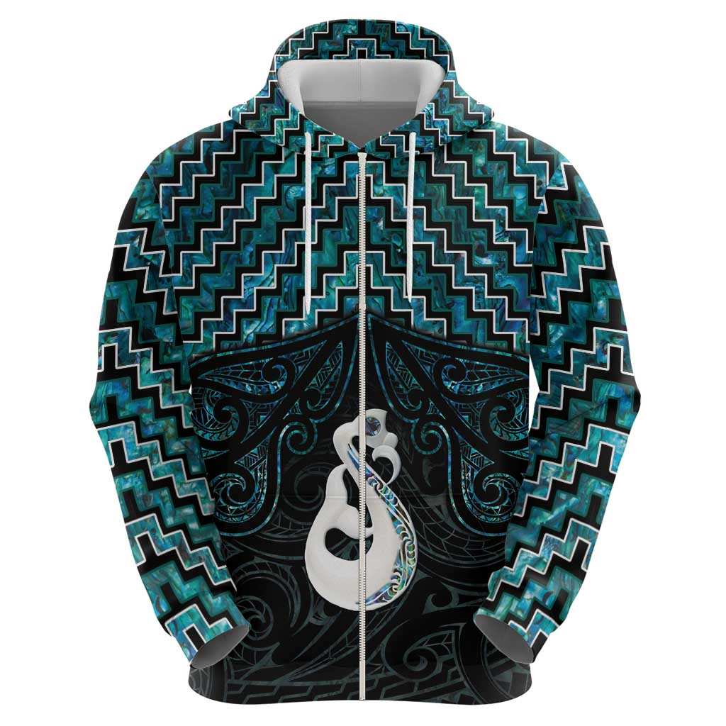 New Zealand Maori Hoodie Poutama Manaia Turquoise Paua Shell LT05 - Vibe Hoodie Shop