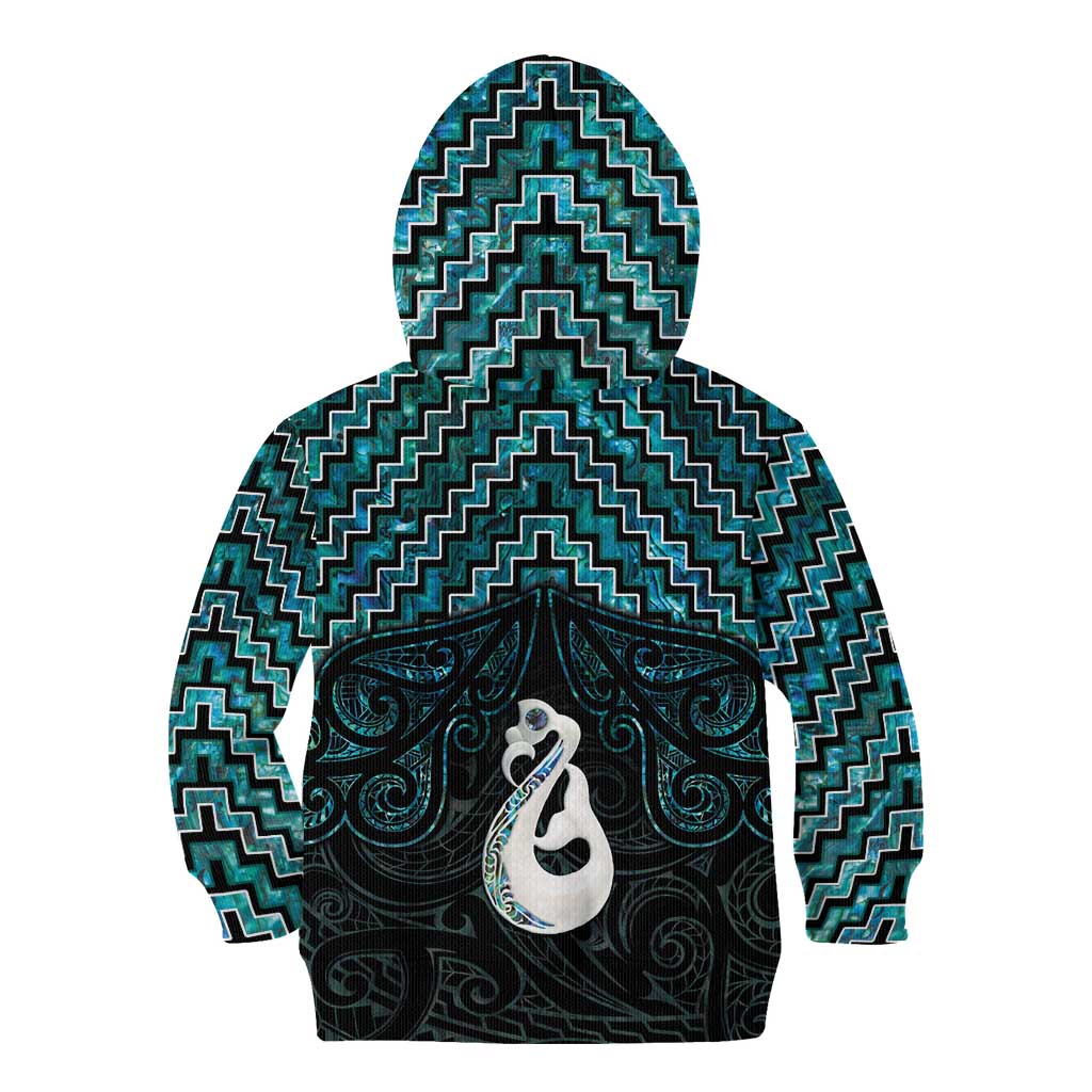 New Zealand Maori Kid Hoodie Poutama Manaia Turquoise Paua Shell LT05 - Vibe Hoodie Shop