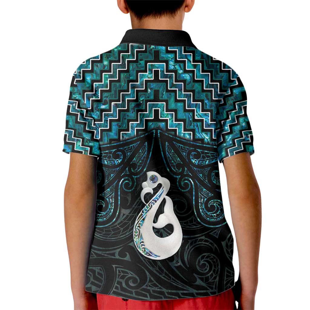 New Zealand Maori Kid Polo Shirt Poutama Manaia Turquoise Paua Shell LT05 - Vibe Hoodie Shop