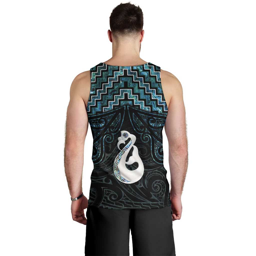 New Zealand Maori Men Tank Top Poutama Manaia Turquoise Paua Shell LT05 - Vibe Hoodie Shop