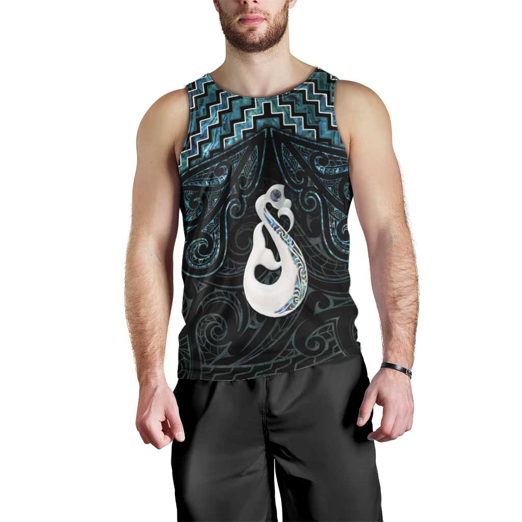 New Zealand Maori Men Tank Top Poutama Manaia Turquoise Paua Shell LT05 - Vibe Hoodie Shop