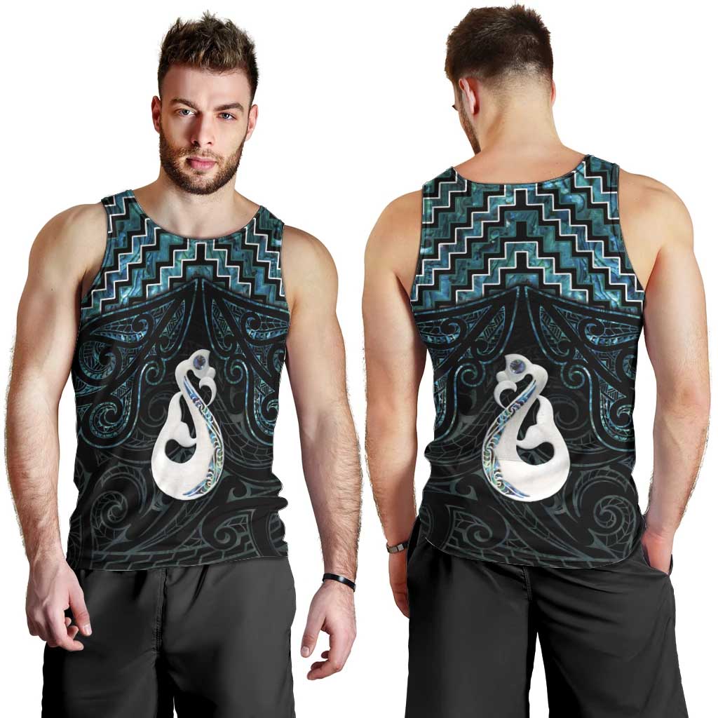 New Zealand Maori Men Tank Top Poutama Manaia Turquoise Paua Shell LT05 - Vibe Hoodie Shop