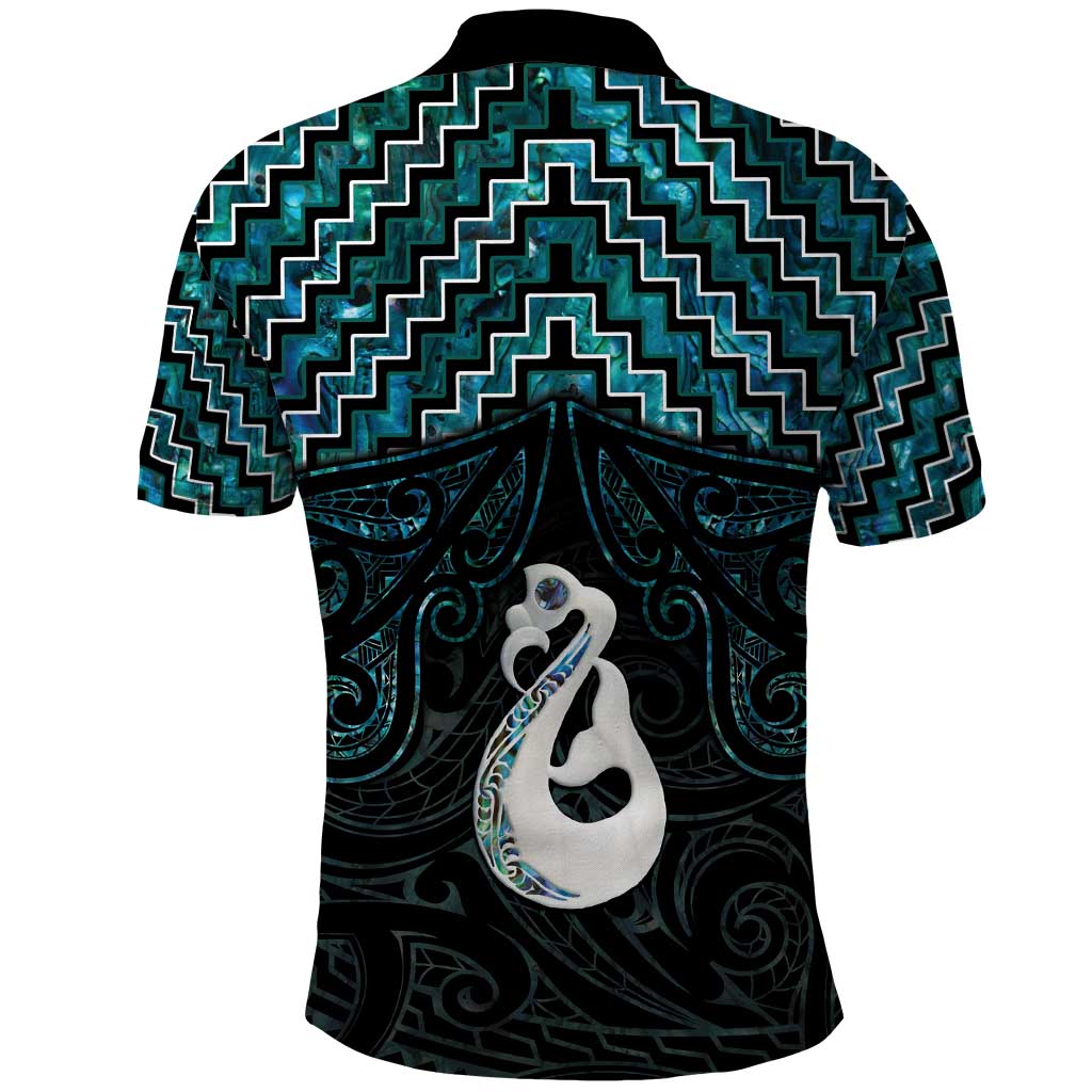 New Zealand Maori Polo Shirt Poutama Manaia Turquoise Paua Shell LT05 - Vibe Hoodie Shop