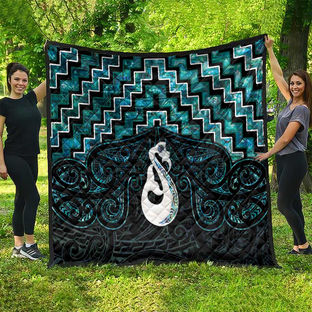 New Zealand Maori Quilt Poutama Manaia Turquoise Paua Shell LT05 - Vibe Hoodie Shop