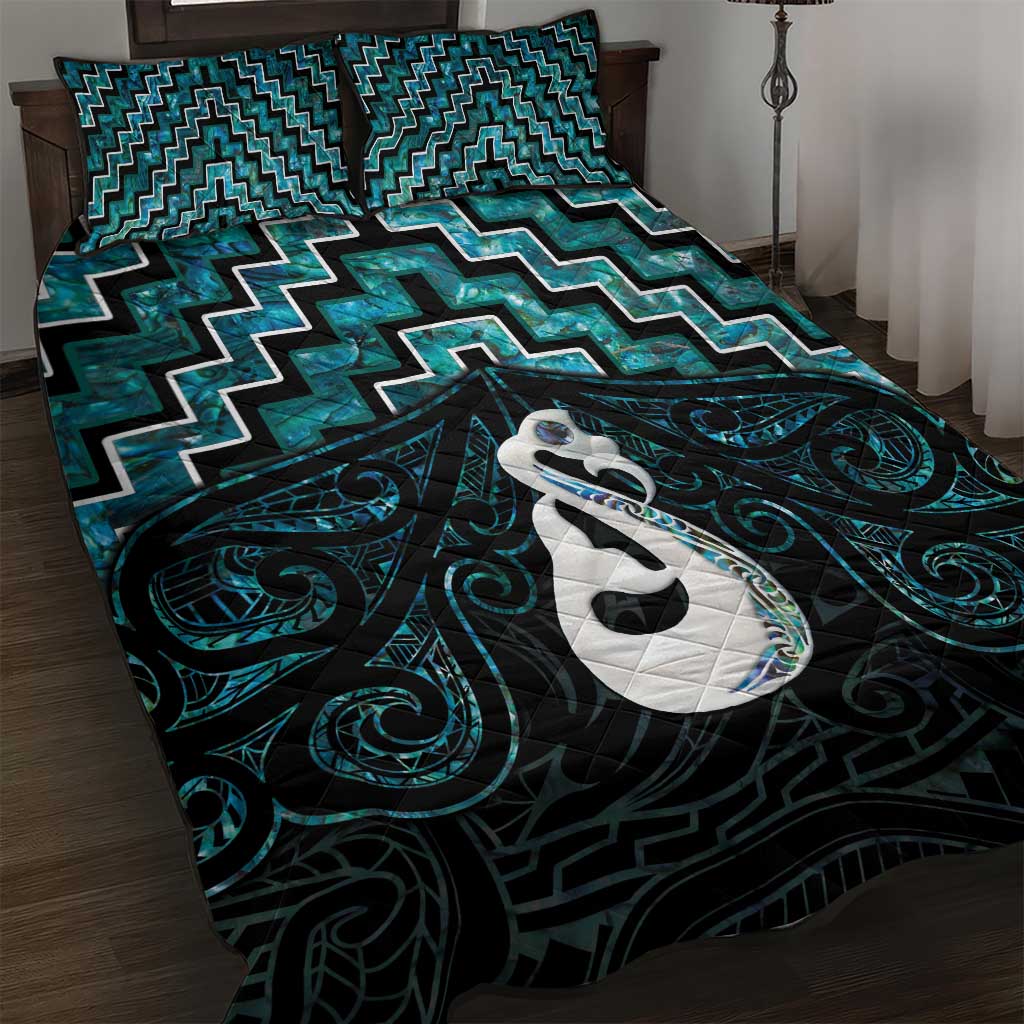 New Zealand Maori Quilt Bed Set Poutama Manaia Turquoise Paua Shell LT05 - Vibe Hoodie Shop