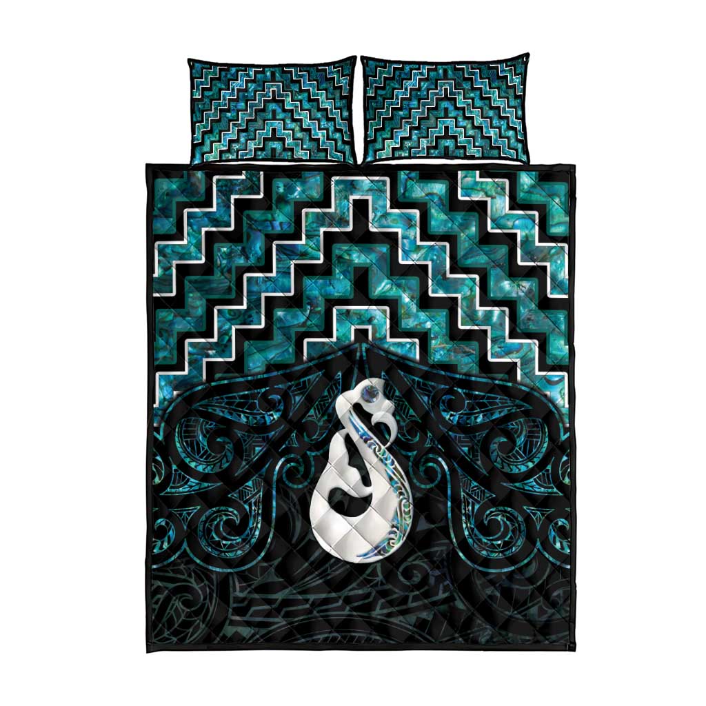 New Zealand Maori Quilt Bed Set Poutama Manaia Turquoise Paua Shell LT05 - Vibe Hoodie Shop