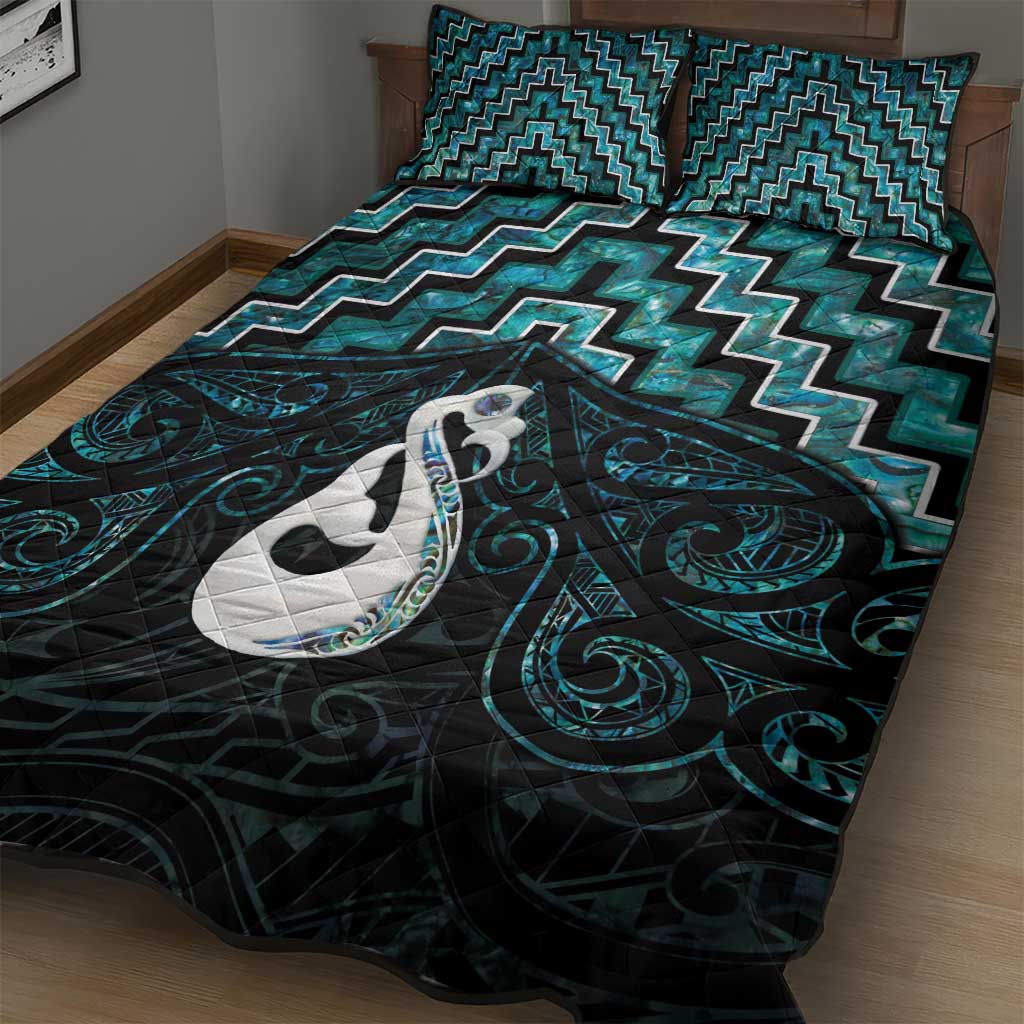 New Zealand Maori Quilt Bed Set Poutama Manaia Turquoise Paua Shell LT05 - Vibe Hoodie Shop