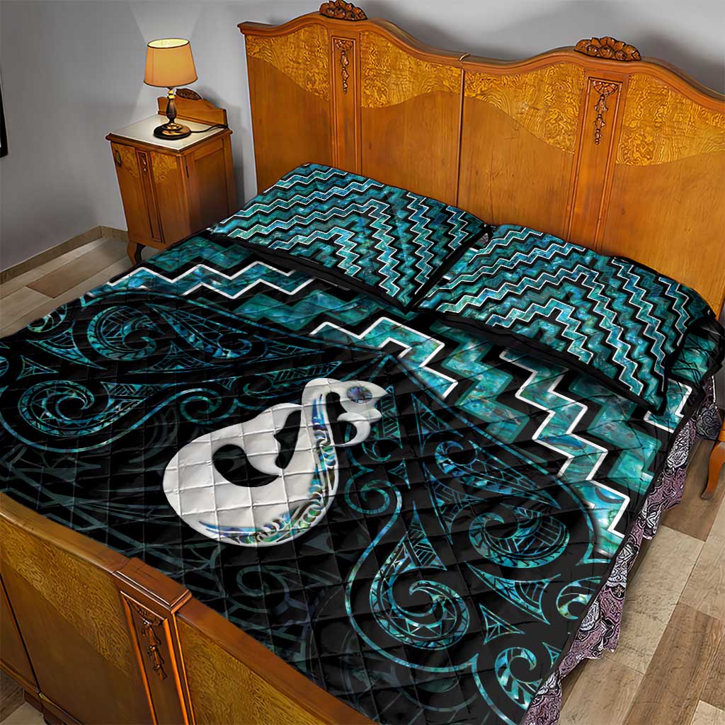 New Zealand Maori Quilt Bed Set Poutama Manaia Turquoise Paua Shell LT05 - Vibe Hoodie Shop