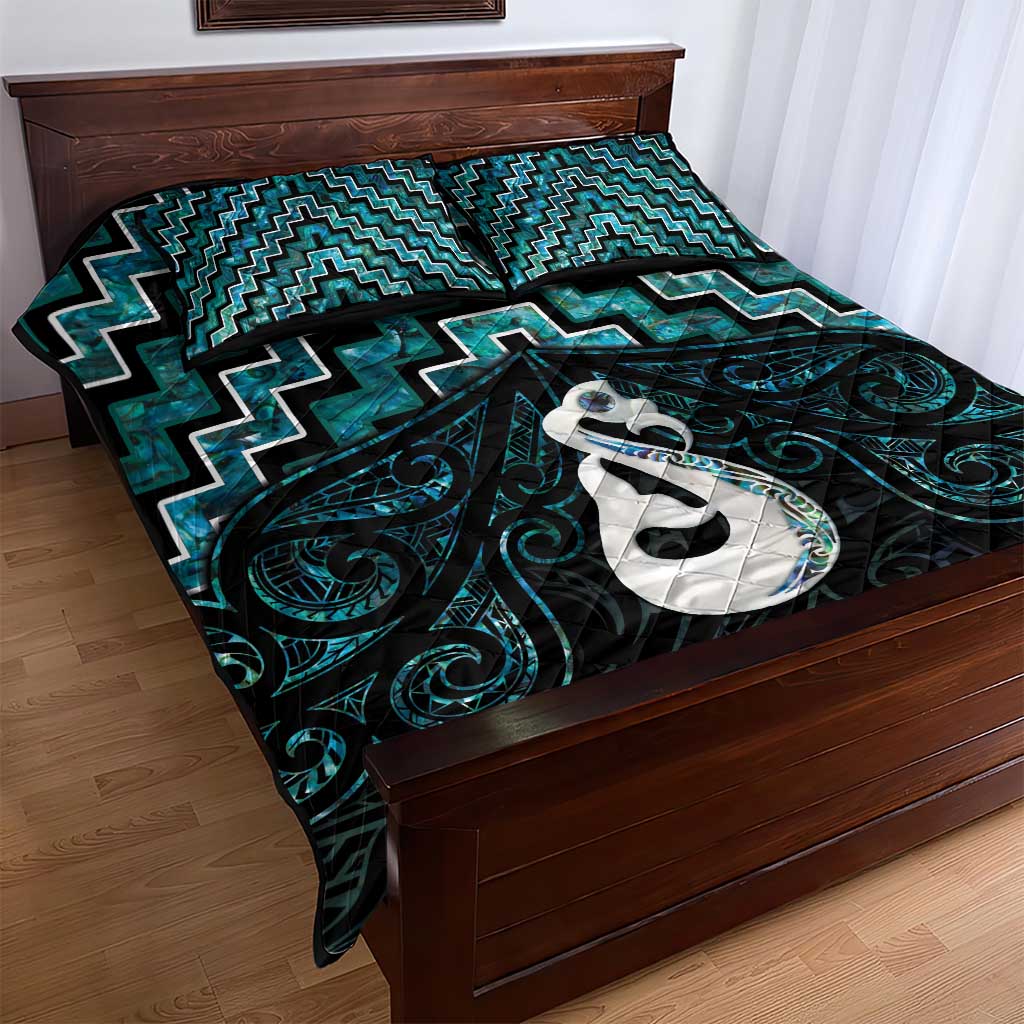 New Zealand Maori Quilt Bed Set Poutama Manaia Turquoise Paua Shell LT05 - Vibe Hoodie Shop