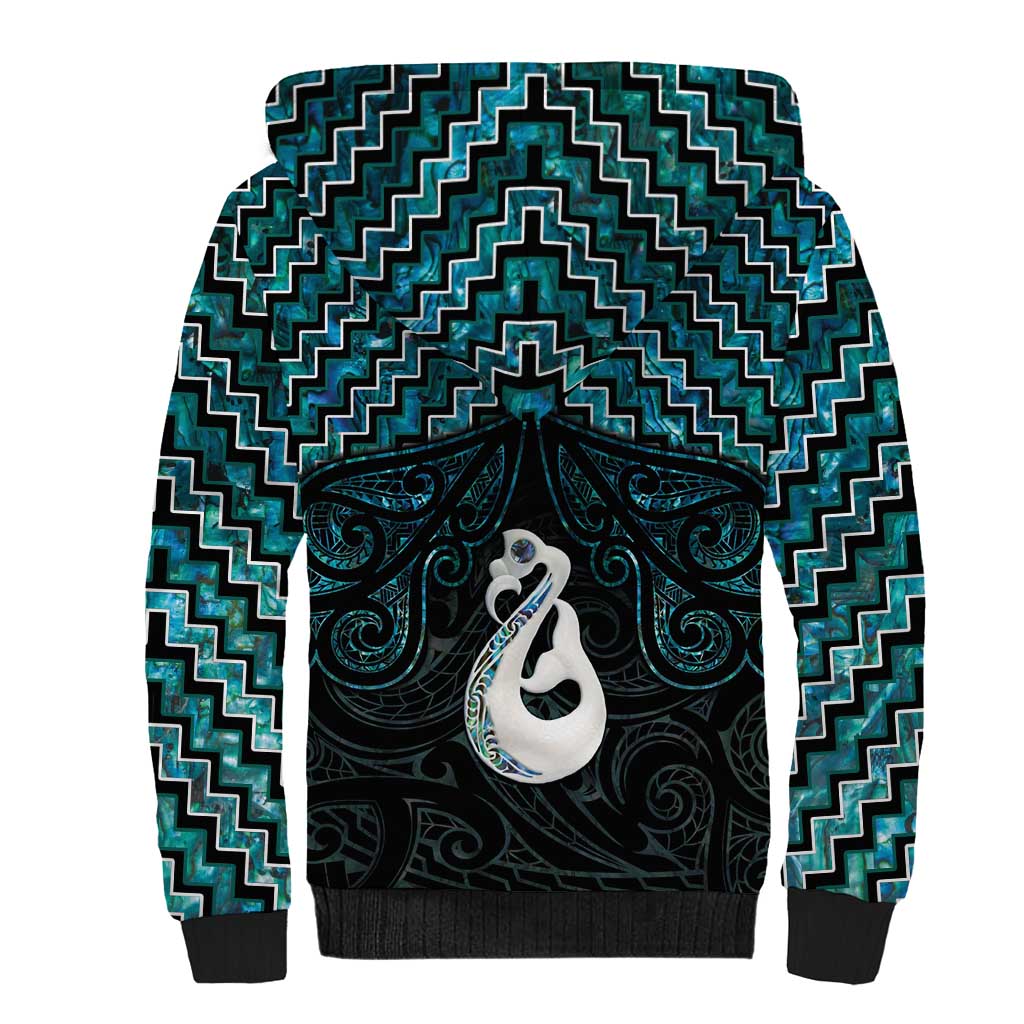 New Zealand Maori Sherpa Hoodie Poutama Manaia Turquoise Paua Shell LT05 - Vibe Hoodie Shop