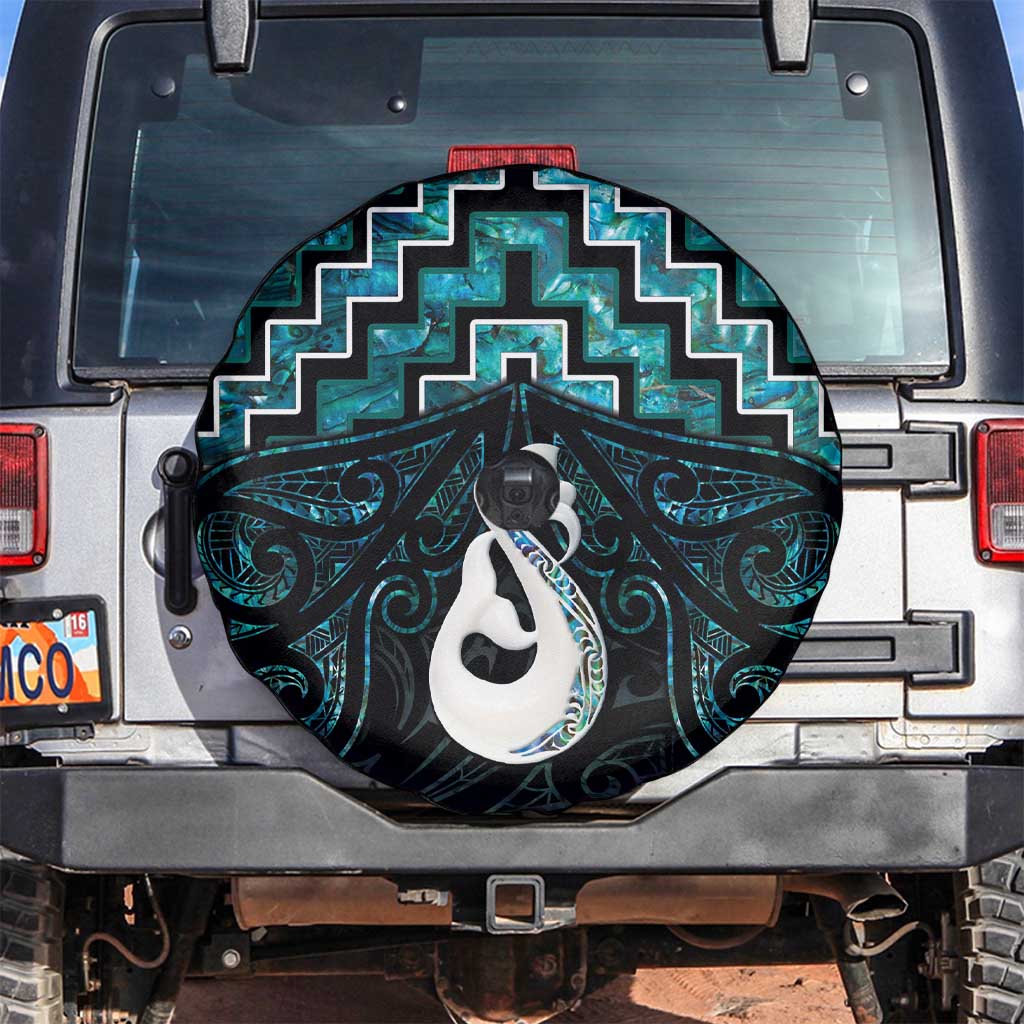 New Zealand Maori Spare Tire Cover Poutama Manaia Turquoise Paua Shell LT05 - Vibe Hoodie Shop