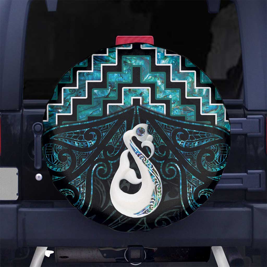 New Zealand Maori Spare Tire Cover Poutama Manaia Turquoise Paua Shell LT05 - Vibe Hoodie Shop