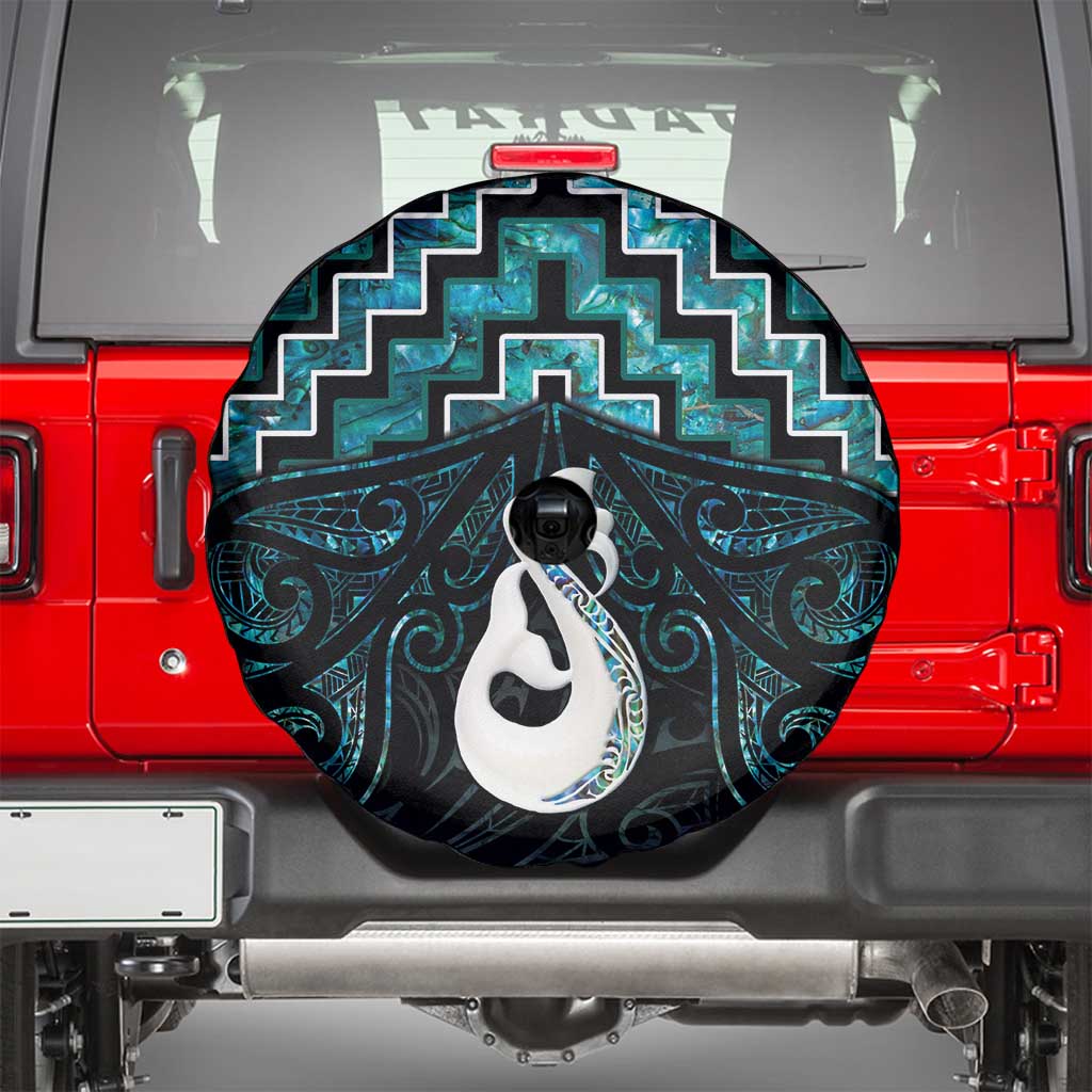 New Zealand Maori Spare Tire Cover Poutama Manaia Turquoise Paua Shell LT05 - Vibe Hoodie Shop