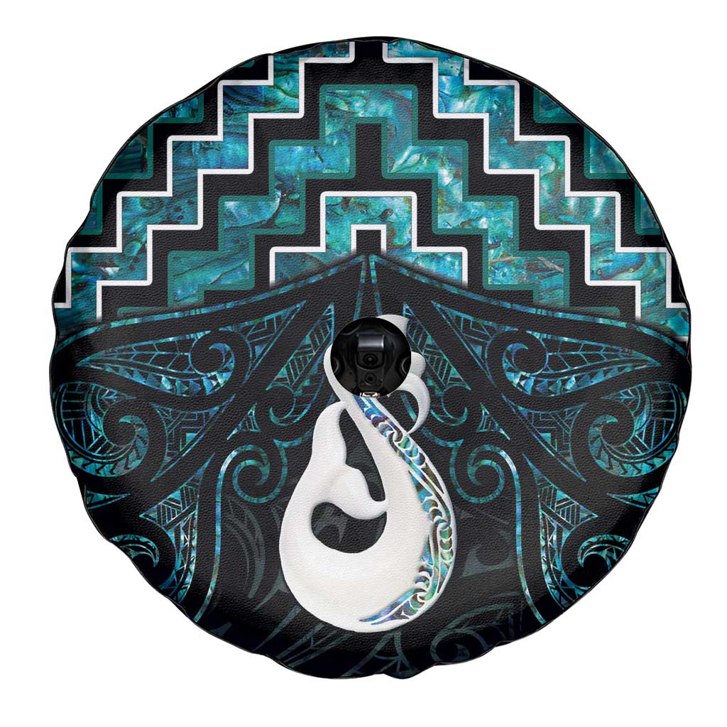 New Zealand Maori Spare Tire Cover Poutama Manaia Turquoise Paua Shell LT05 - Vibe Hoodie Shop