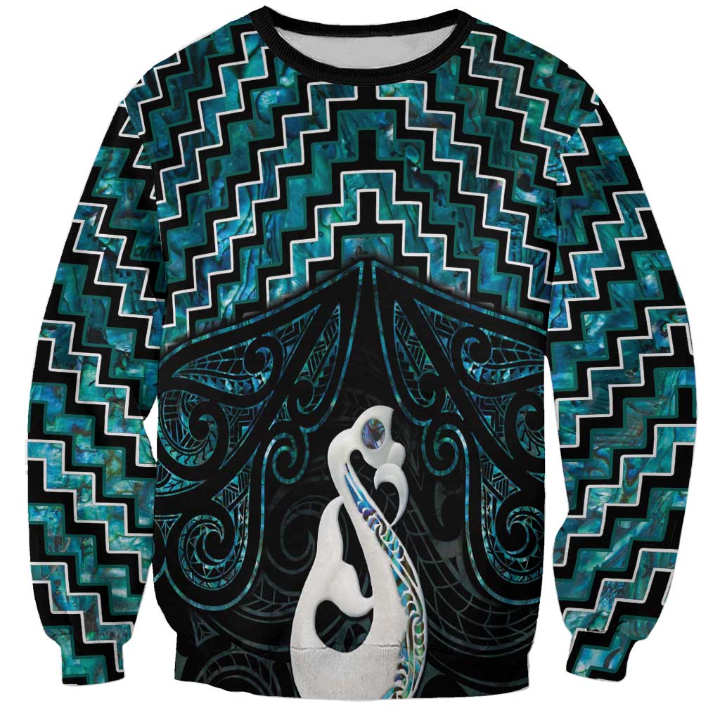 New Zealand Maori Sweatshirt Poutama Manaia Turquoise Paua Shell LT05 - Vibe Hoodie Shop