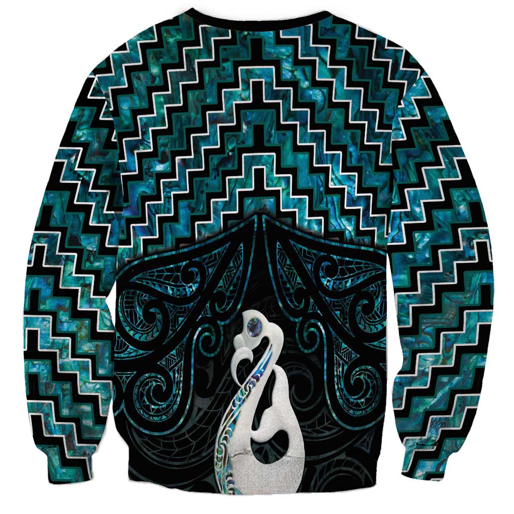 New Zealand Maori Sweatshirt Poutama Manaia Turquoise Paua Shell LT05 - Vibe Hoodie Shop