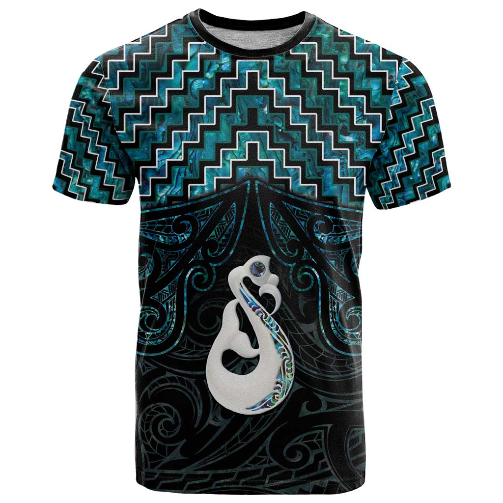 New Zealand Maori T Shirt Poutama Manaia Turquoise Paua Shell LT05 - Vibe Hoodie Shop