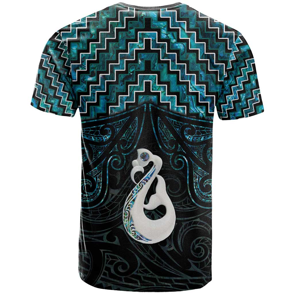 New Zealand Maori T Shirt Poutama Manaia Turquoise Paua Shell LT05 - Vibe Hoodie Shop