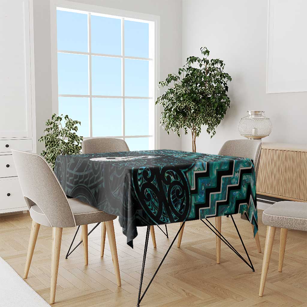 New Zealand Maori Tablecloth Poutama Manaia Turquoise Paua Shell