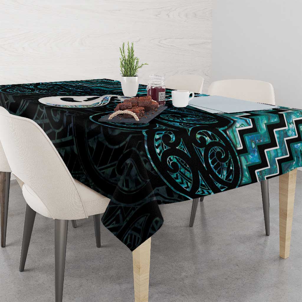 New Zealand Maori Tablecloth Poutama Manaia Turquoise Paua Shell