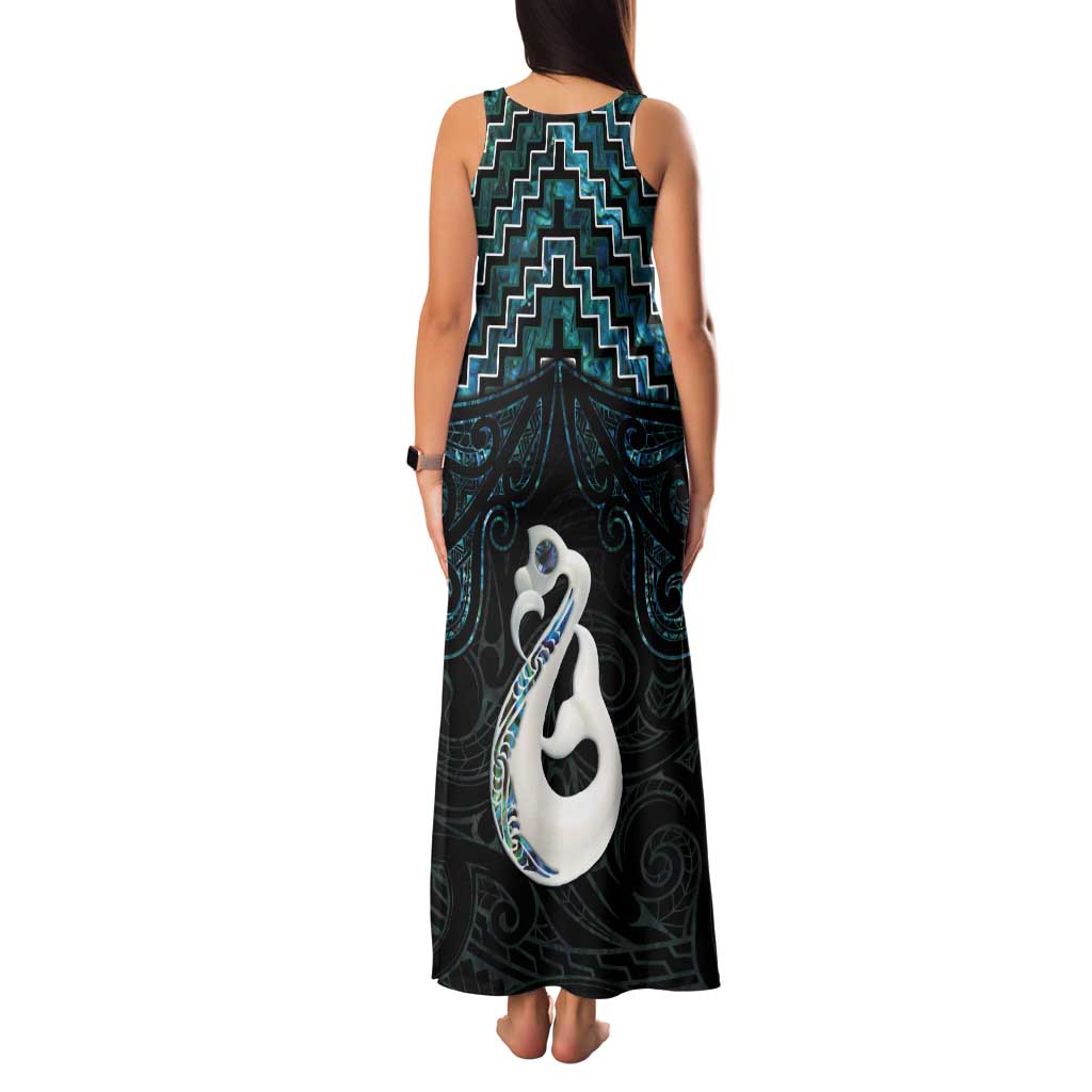 New Zealand Maori Tank Maxi Dress Poutama Manaia Turquoise Paua Shell