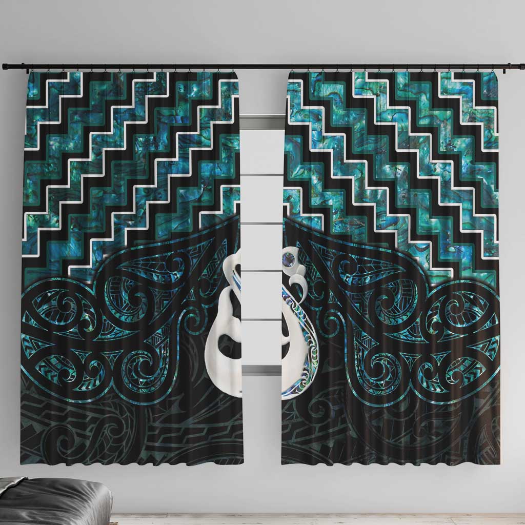 New Zealand Maori Window Curtain Poutama Manaia Turquoise Paua Shell