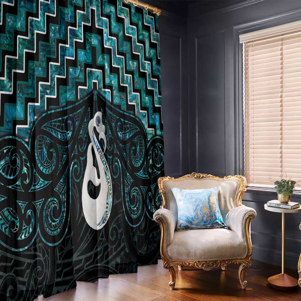 New Zealand Maori Window Curtain Poutama Manaia Turquoise Paua Shell