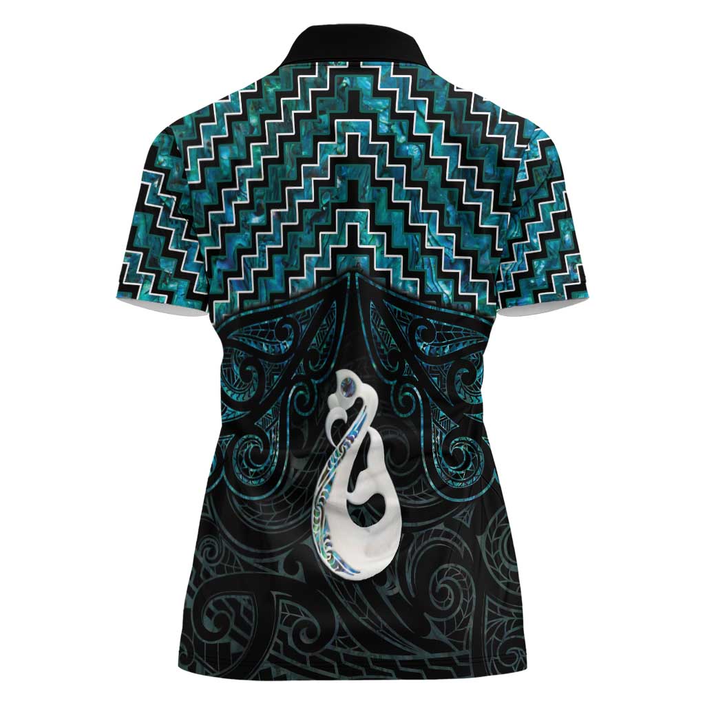 New Zealand Maori Women Polo Shirt Poutama Manaia Turquoise Paua Shell LT05 - Vibe Hoodie Shop