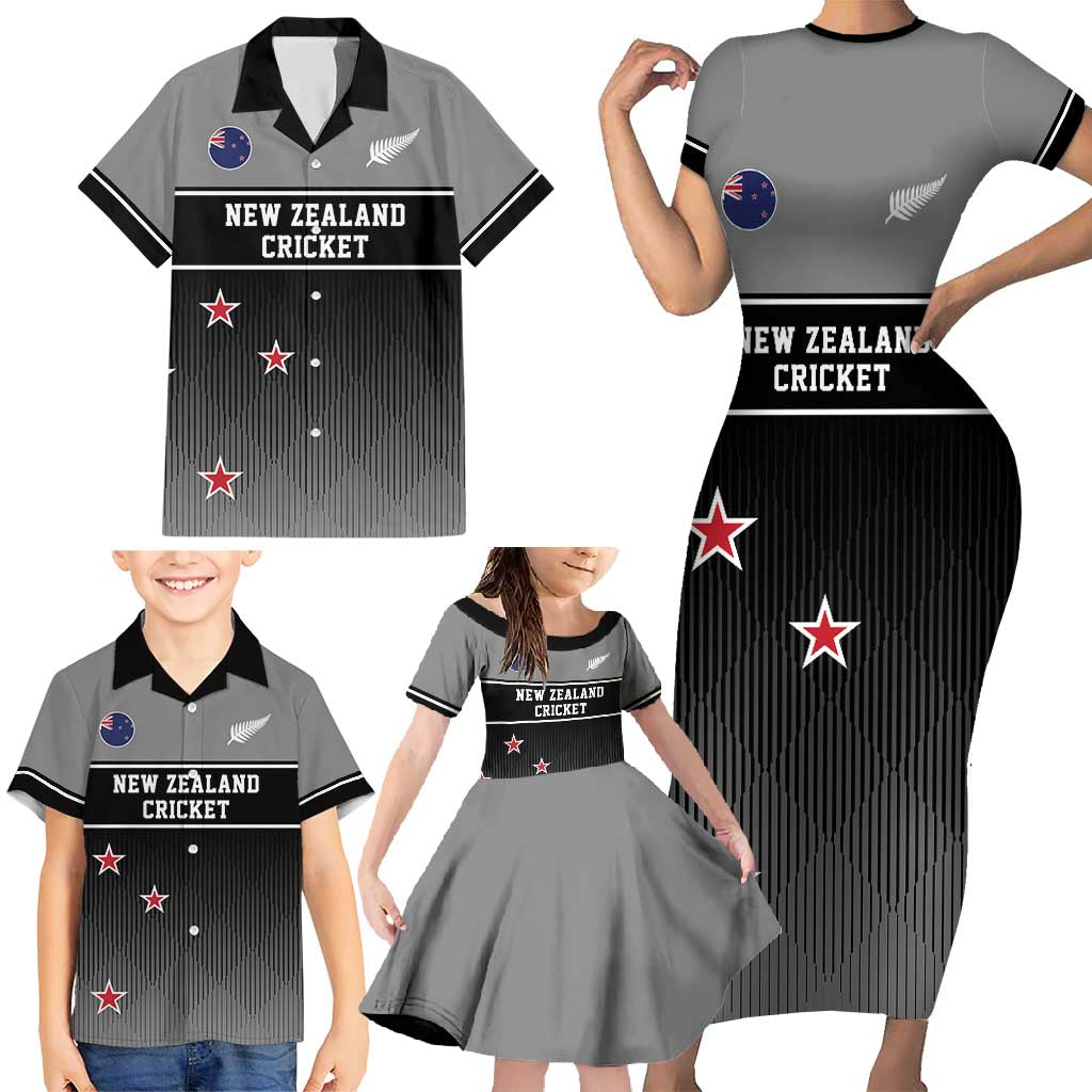 Custom New Zealand Cricket Family Matching Short Sleeve Bodycon Dress and Hawaiian Shirt Black Cap Unbeatable