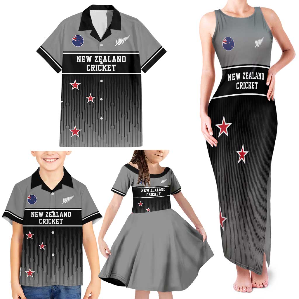 Custom New Zealand Cricket Family Matching Tank Maxi Dress and Hawaiian Shirt Black Cap Unbeatable