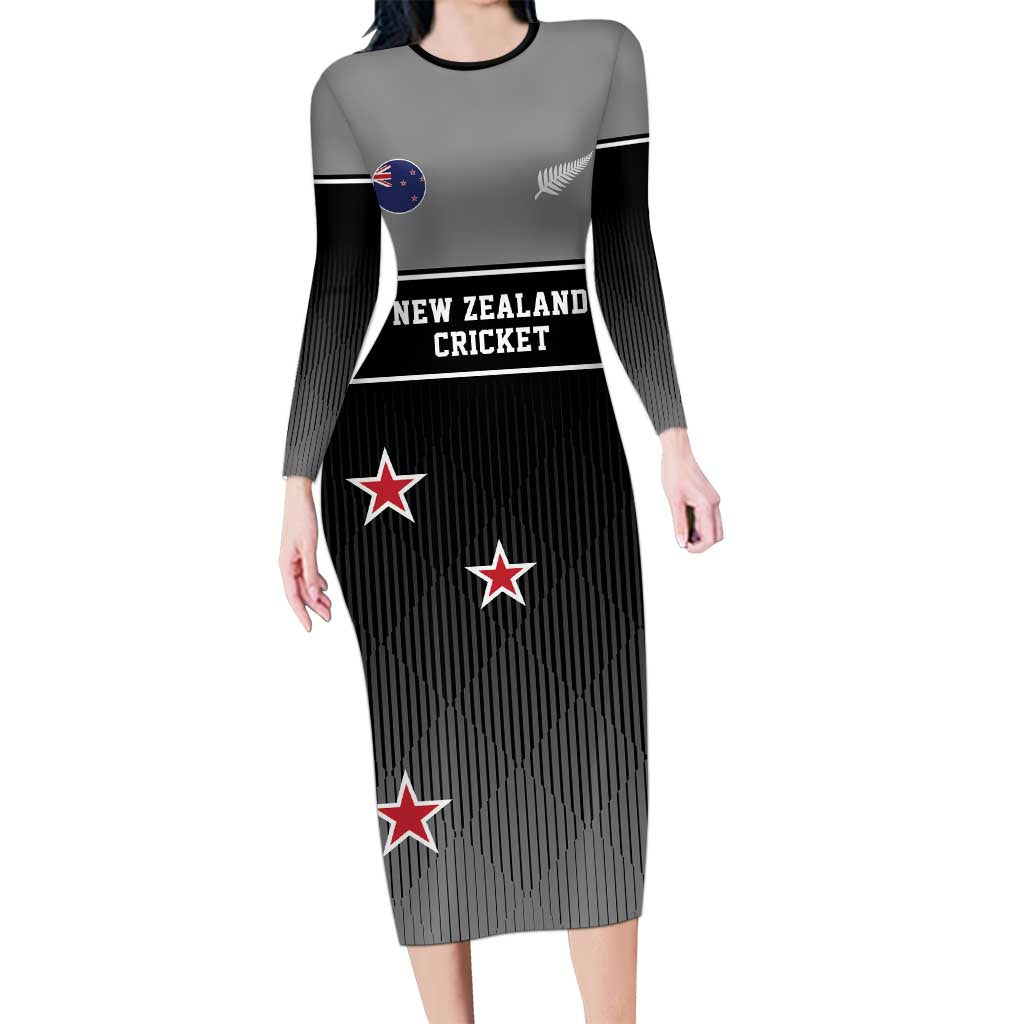 Custom New Zealand Cricket Long Sleeve Bodycon Dress Black Cap Unbeatable