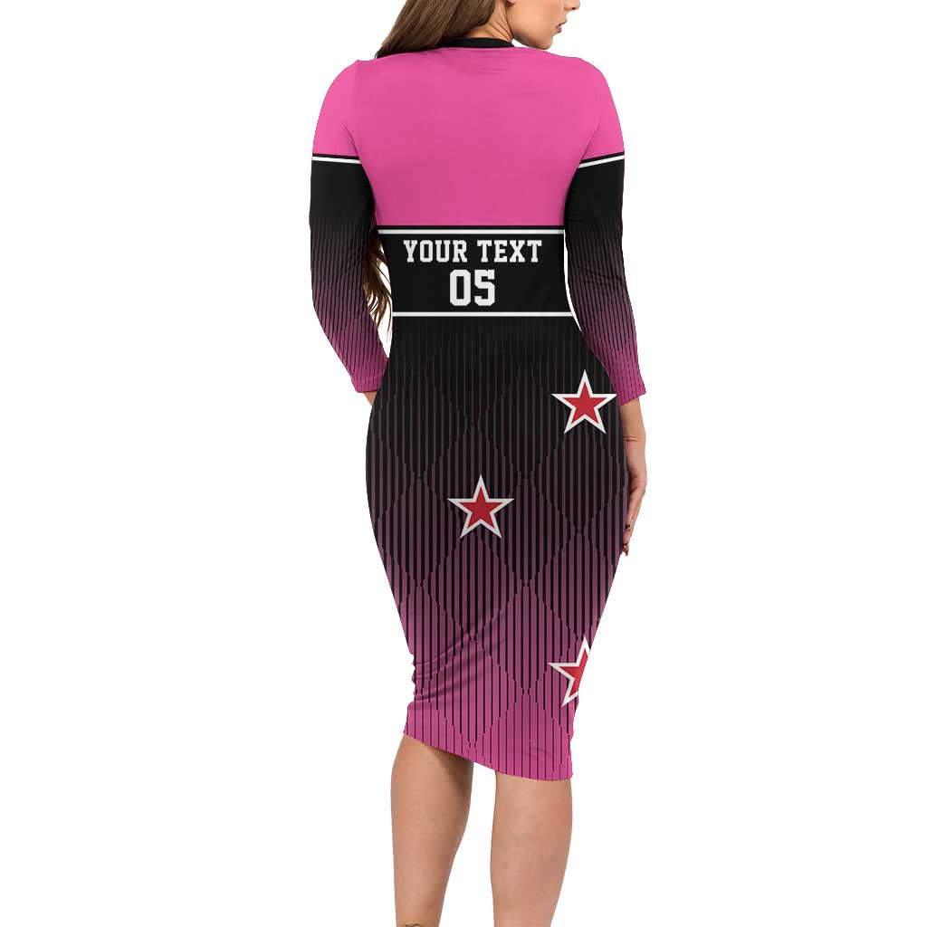 Custom New Zealand Women Cricket Family Matching Long Sleeve Bodycon Dress and Hawaiian Shirt Pink Simple Style