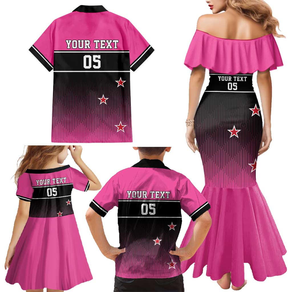 Custom New Zealand Women Cricket Family Matching Mermaid Dress and Hawaiian Shirt Pink Simple Style