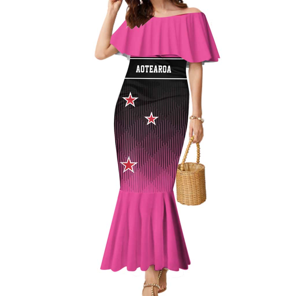 Custom New Zealand Women Cricket Family Matching Mermaid Dress and Hawaiian Shirt Pink Simple Style