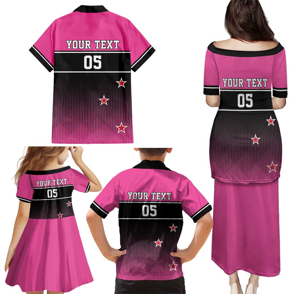 Custom New Zealand Women Cricket Family Matching Puletasi and Hawaiian Shirt Pink Simple Style