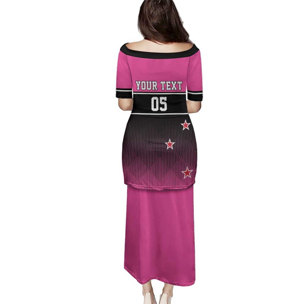 Custom New Zealand Women Cricket Family Matching Puletasi and Hawaiian Shirt Pink Simple Style