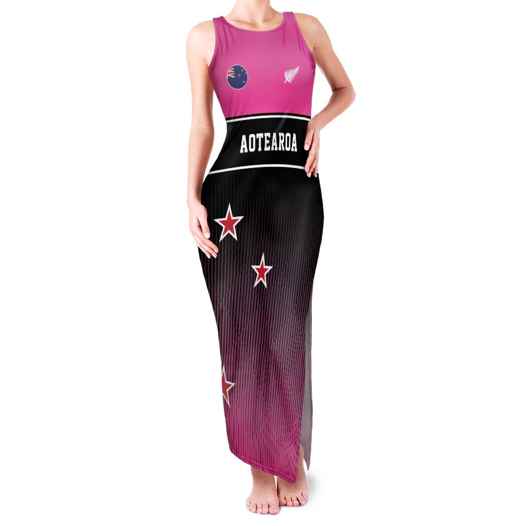 Custom New Zealand Women Cricket Family Matching Tank Maxi Dress and Hawaiian Shirt Pink Simple Style