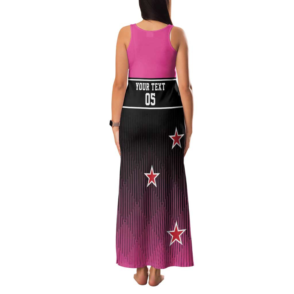 Custom New Zealand Women Cricket Family Matching Tank Maxi Dress and Hawaiian Shirt Pink Simple Style