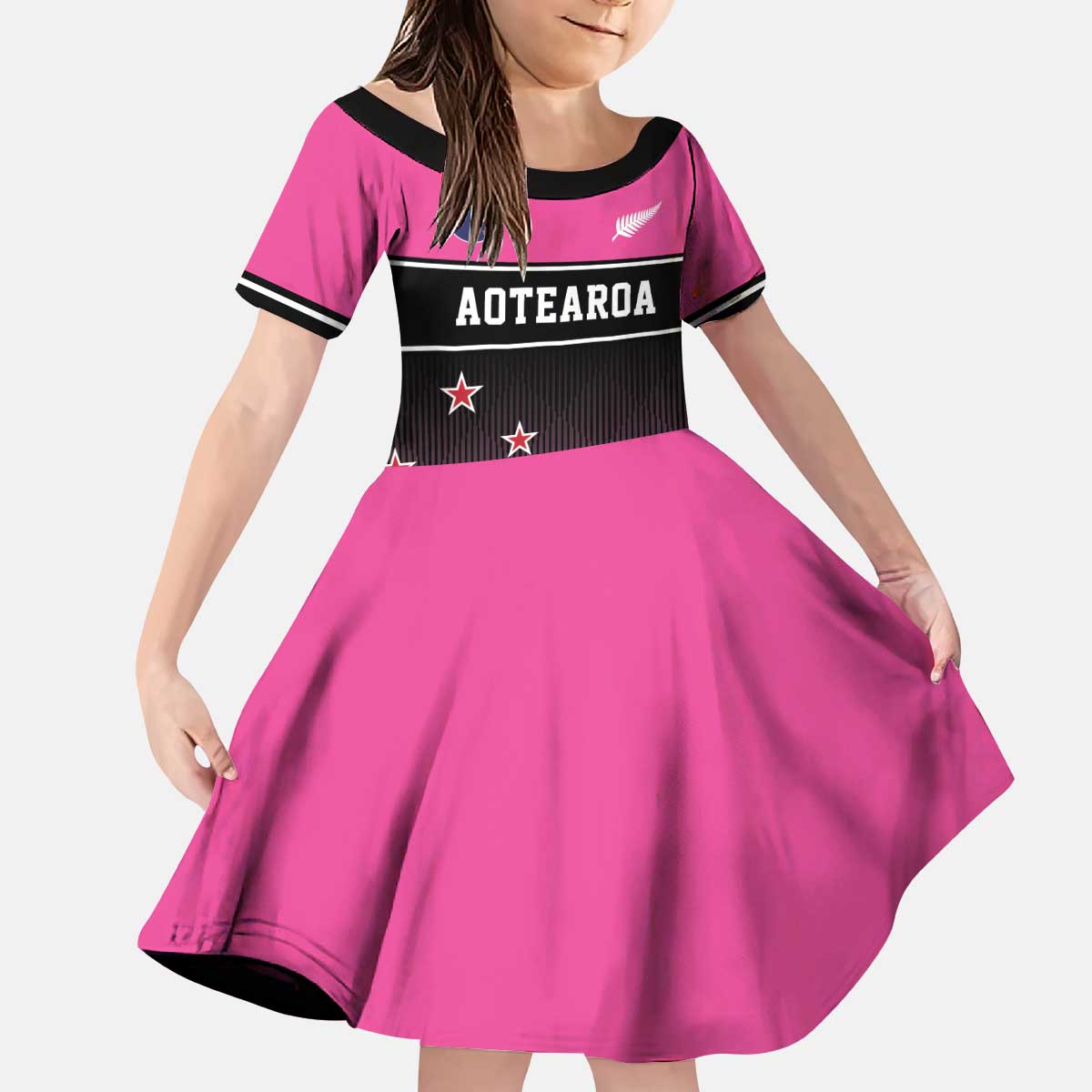 Custom New Zealand Women Cricket Kid Short Sleeve Dress Pink Simple Style LT05 - Vibe Hoodie Shop