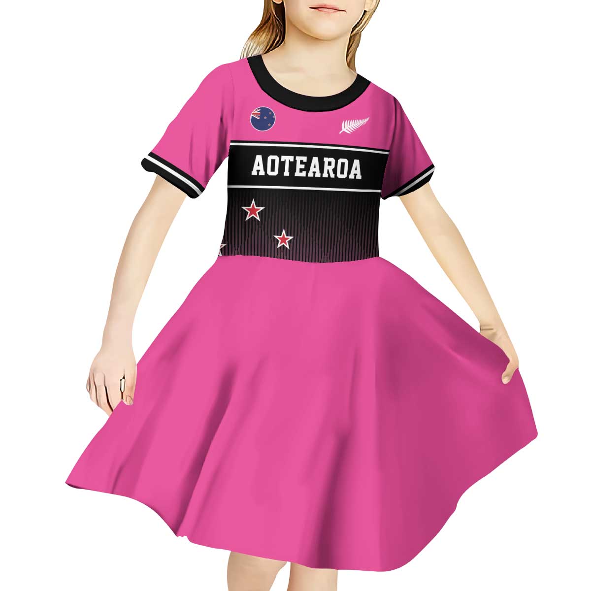 Custom New Zealand Women Cricket Kid Short Sleeve Dress Pink Simple Style LT05 - Vibe Hoodie Shop