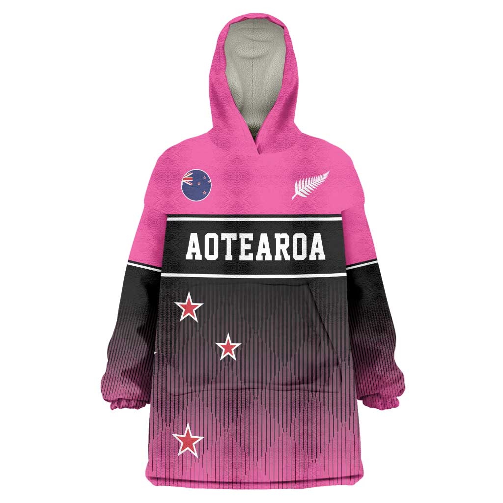 Custom New Zealand Women Cricket Wearable Blanket Hoodie Pink Simple Style LT05 - Vibe Hoodie Shop