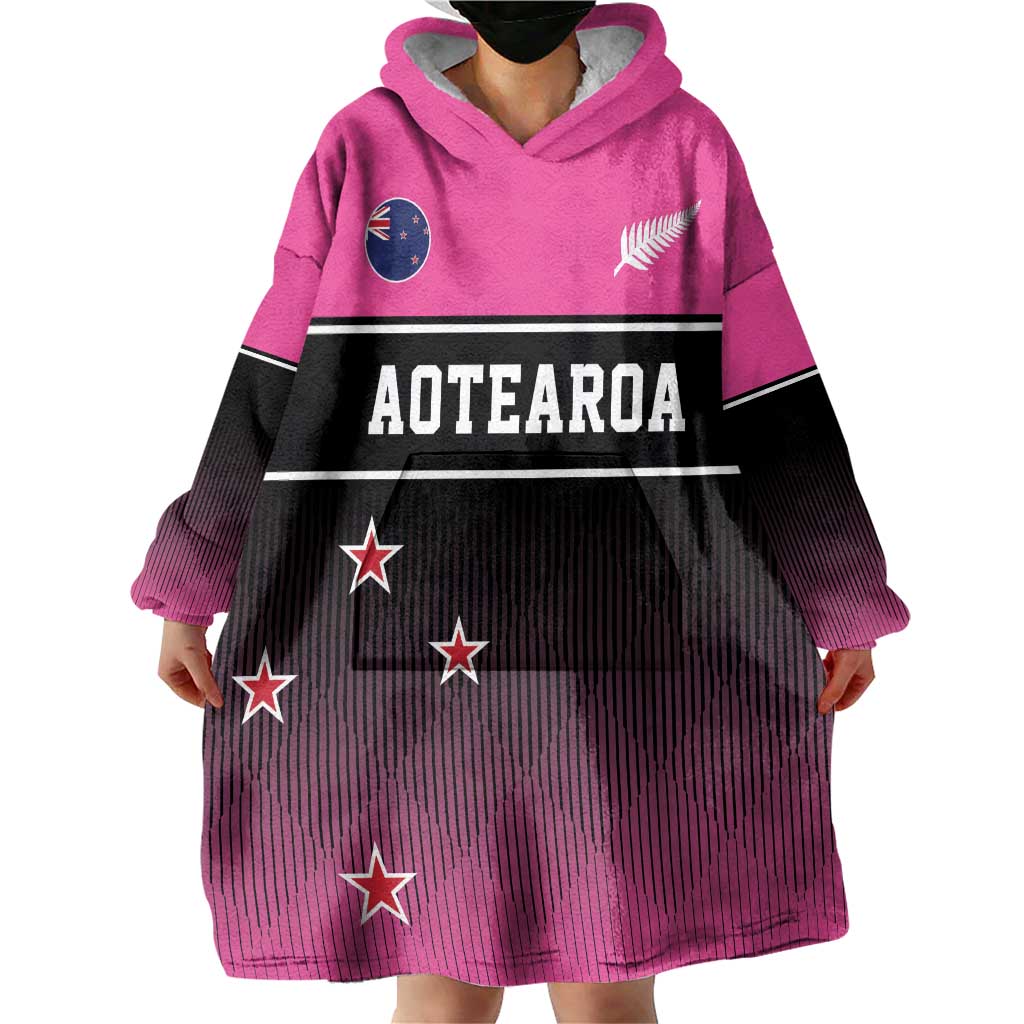 Custom New Zealand Women Cricket Wearable Blanket Hoodie Pink Simple Style LT05 - Vibe Hoodie Shop