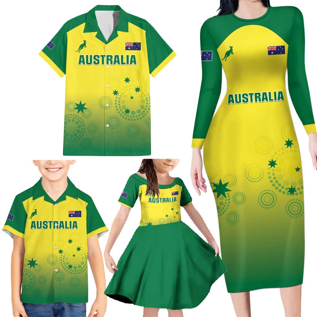 Custom Australia Cricket Family Matching Long Sleeve Bodycon Dress and Hawaiian Shirt Go Champions Aussies LT05