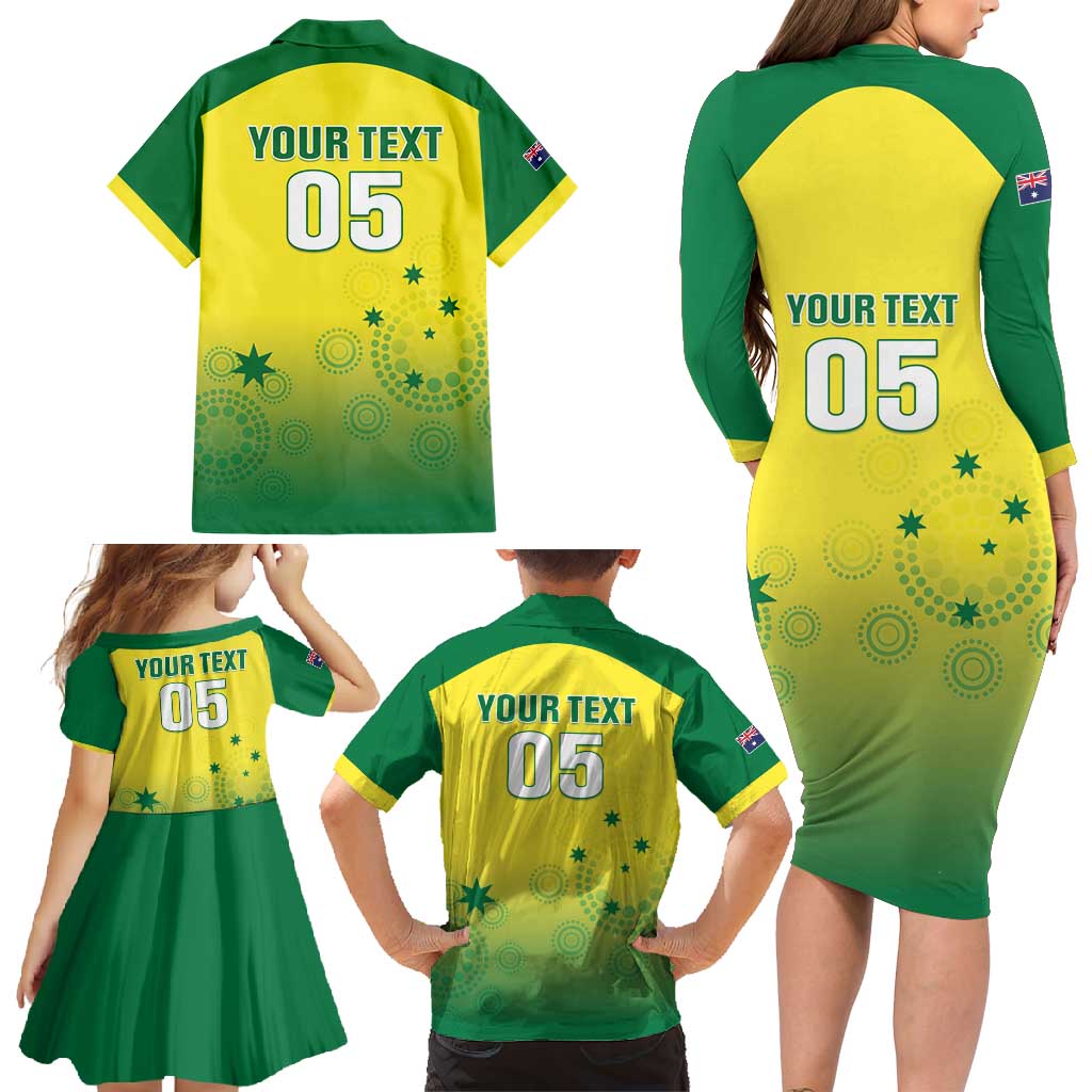 Custom Australia Cricket Family Matching Long Sleeve Bodycon Dress and Hawaiian Shirt Go Champions Aussies LT05