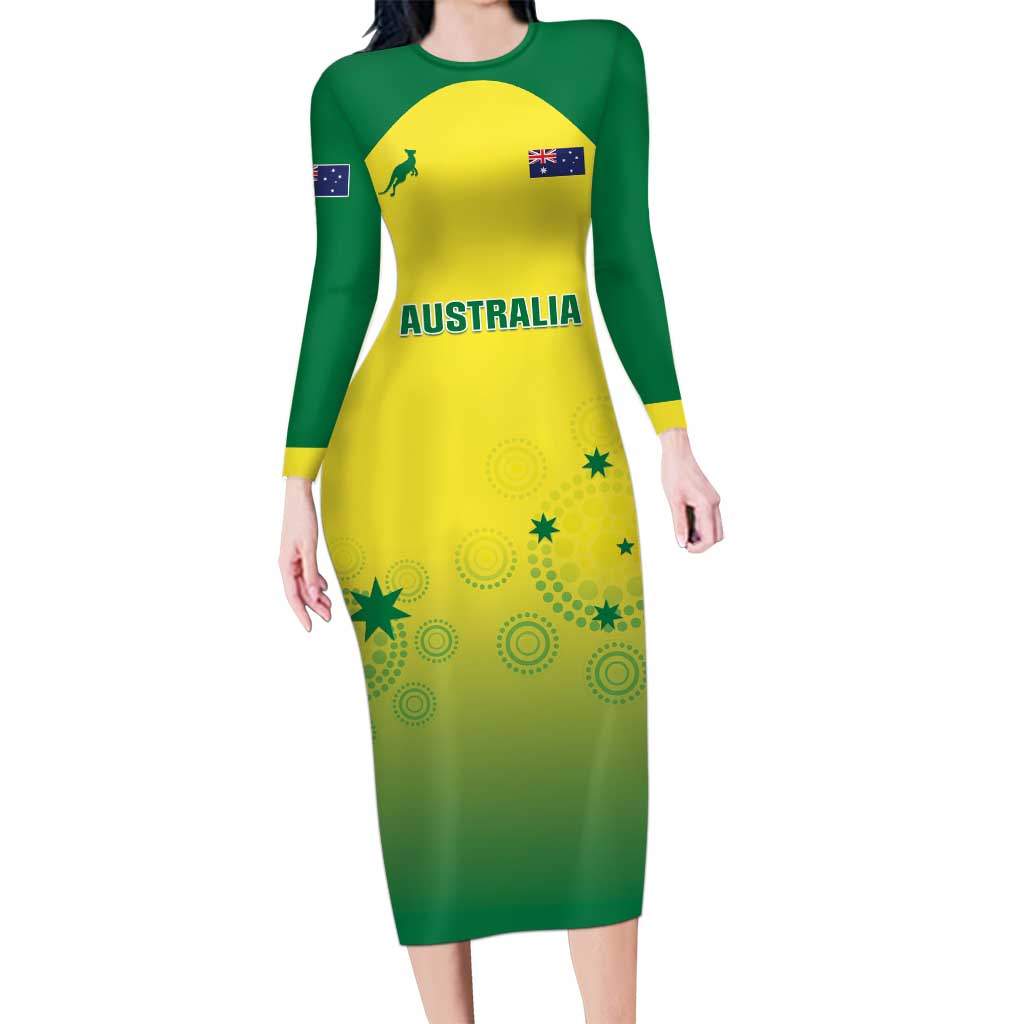 Custom Australia Cricket Family Matching Long Sleeve Bodycon Dress and Hawaiian Shirt Go Champions Aussies LT05