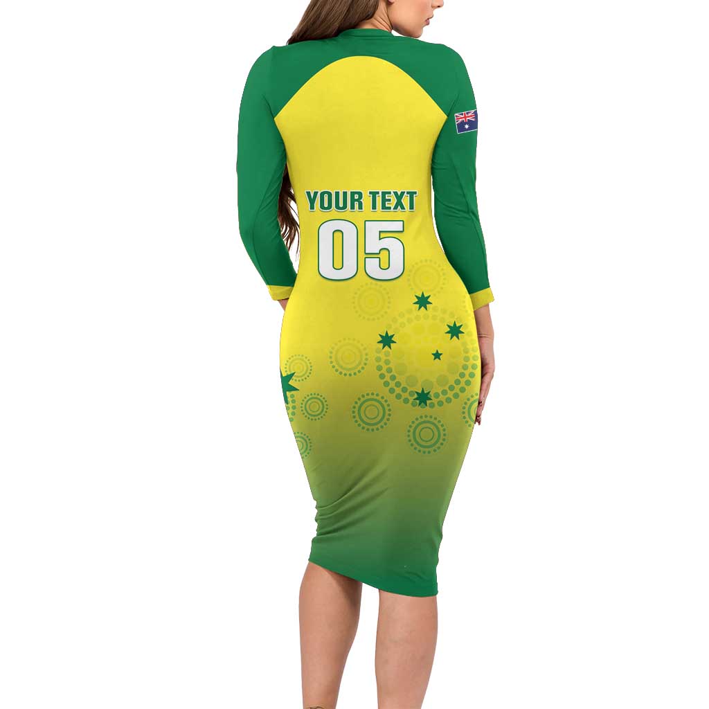 Custom Australia Cricket Family Matching Long Sleeve Bodycon Dress and Hawaiian Shirt Go Champions Aussies LT05