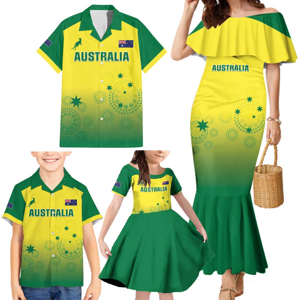 Custom Australia Cricket Family Matching Mermaid Dress and Hawaiian Shirt Go Champions Aussies LT05