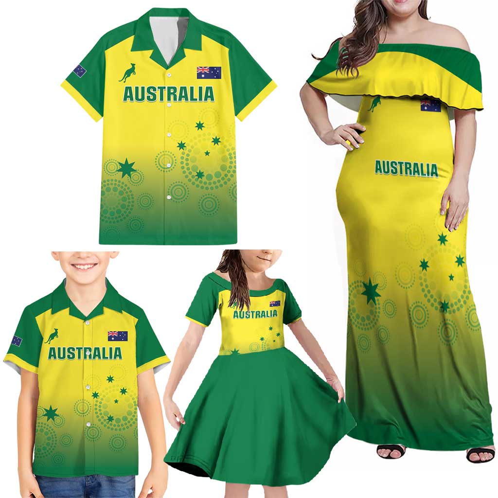 Custom Australia Cricket Family Matching Off Shoulder Maxi Dress and Hawaiian Shirt Go Champions Aussies LT05