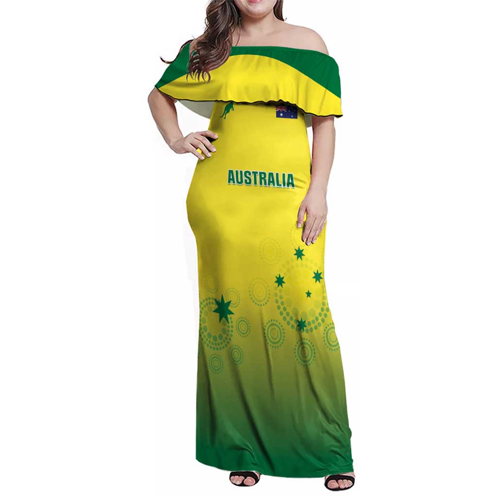 Custom Australia Cricket Family Matching Off Shoulder Maxi Dress and Hawaiian Shirt Go Champions Aussies LT05