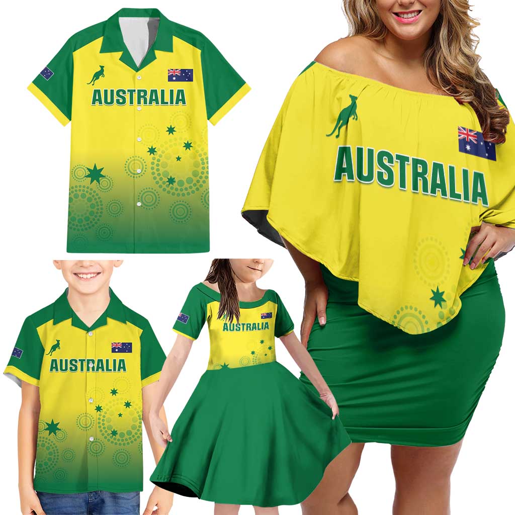 Custom Australia Cricket Family Matching Off Shoulder Short Dress and Hawaiian Shirt Go Champions Aussies LT05